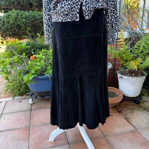 CAbi #683 Black A-Line Hi-Lo Suede Skirt